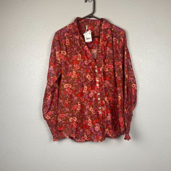 COPY - NWT Free People Ruffled Floral Botton Down Top - Picture 1 of 5